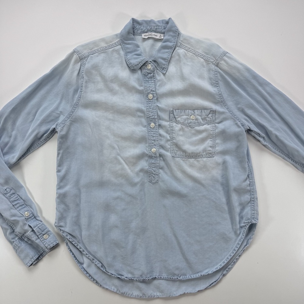 ABERCROMBIE & FITCH Soft Denim Popover Long Sleeve Shirt Collared Womens Medium